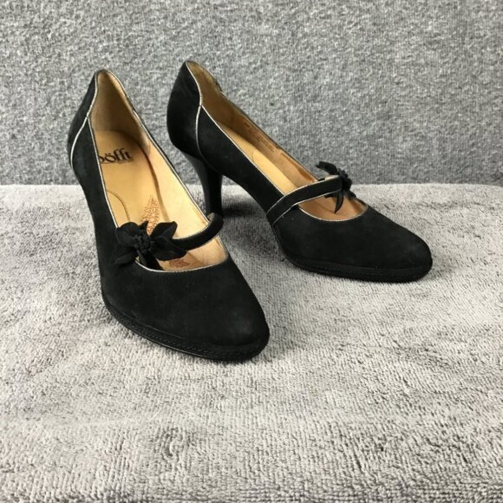 SOFFT Rockabilly BLACK‎ SUEDE MARY JANES 8M PUMPS PLATFORM FLOWER STRAP